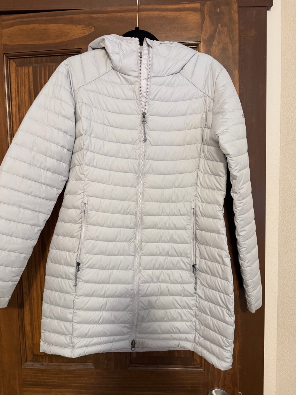 Light Gray Hooded Packable Down-Style Women's Coat